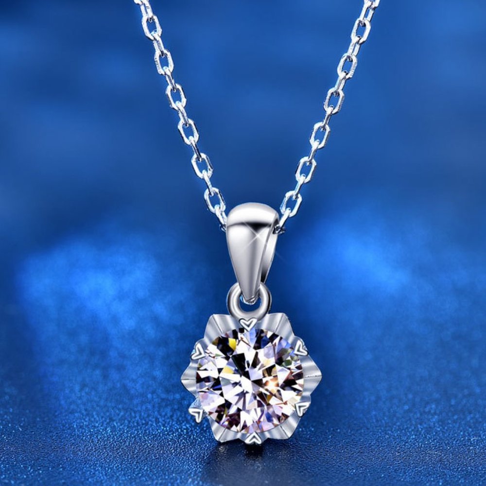 Certified 1ct. t.w. Diamond Moissanite Snowflake Necklace NEW B
